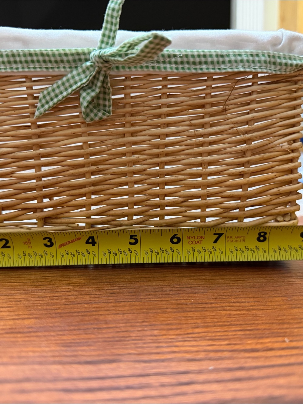 Wicker Storage Basket with Green Gingham Liner